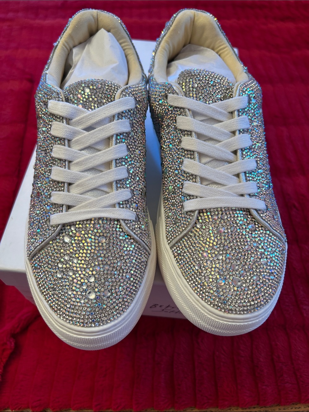 NWT Betsey Johnson Crystal Embellished Silver Glitter Sneakers